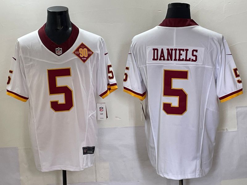 Men 2025 Washington Commanders #5 Daniels White Four generations Nike Limited NFL Jersey 01->washington commanders->NFL Jersey